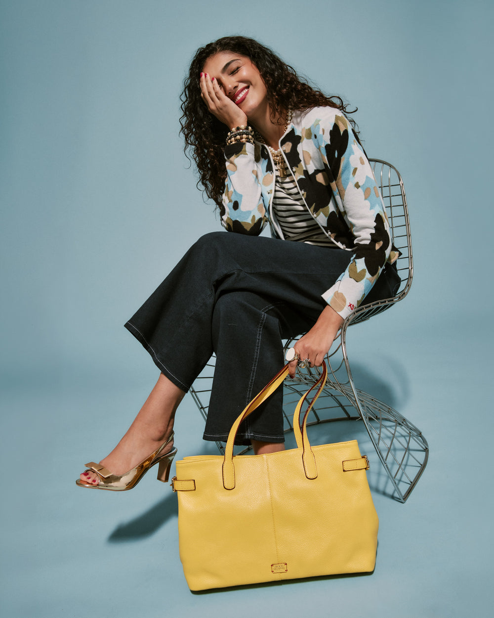 Large Amalie Tote - Tumbled Leather Canary Handbag Frances Valentine