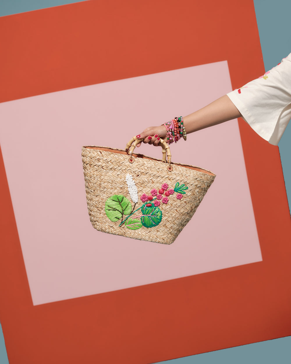 The Colony Hotel Embroidered Tote - Natural Basket Frances Valentine