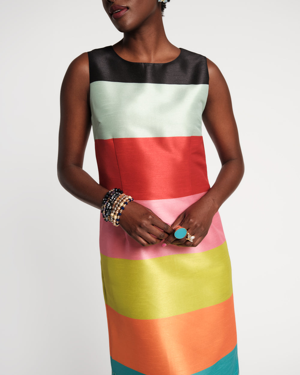Sleeveless Column Maxi Dress - Rainbow Stripe S Sleeveless Column Maxi Dress - Rainbow Stripe S