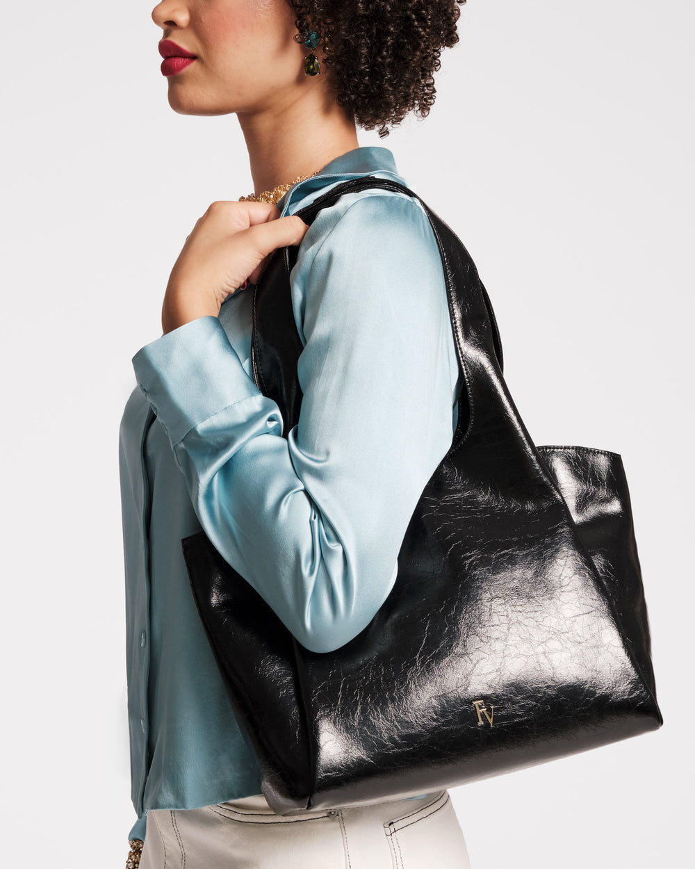 Portia Satchel - Crinkled Leather Black - Frances Valentine