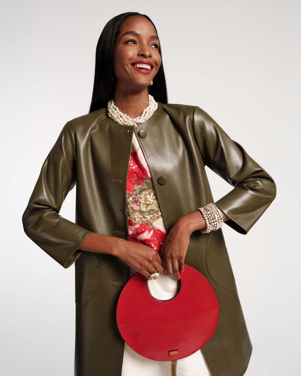 Juno Circle Bag - Crinkled Leather Red - Frances Valentine