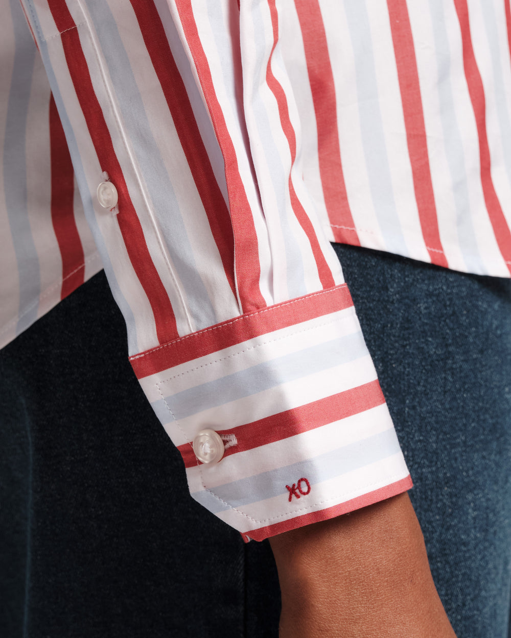 Perfect Button Down - Stripe Oyster/Red/Light Blue - Frances Valentine