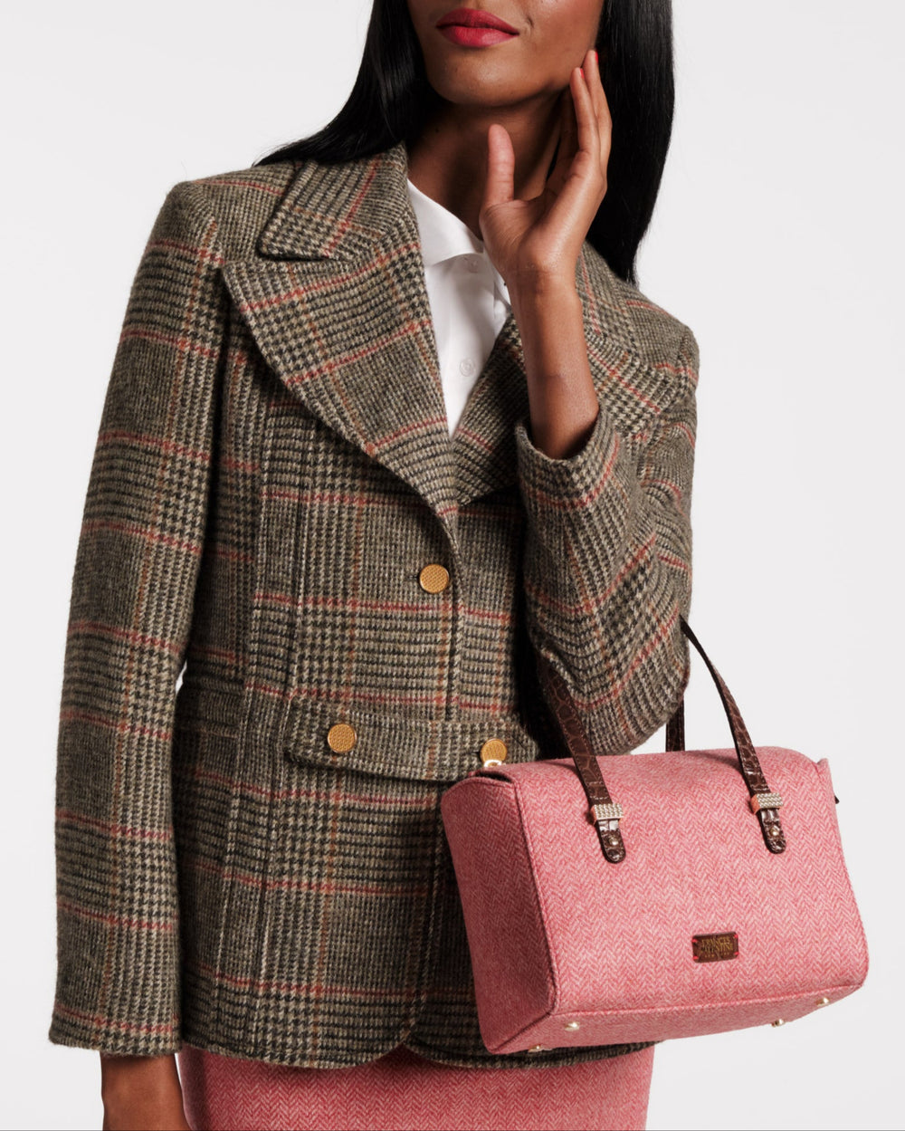 Boxy Bag - Pink Herringbone Wool - Frances Valentine