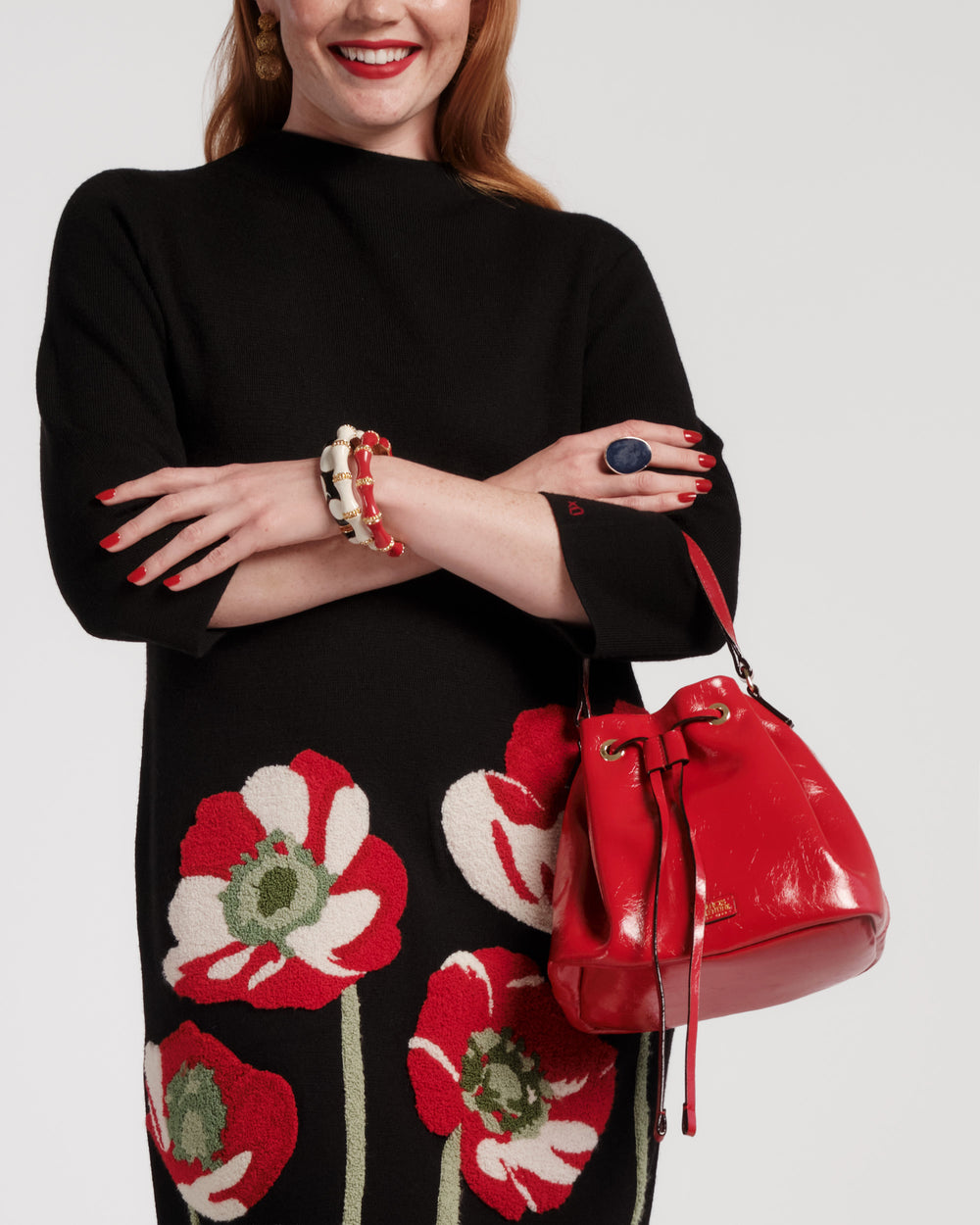 Medium Minnie Bucket - Crinkled Leather Red - Frances Valentine
