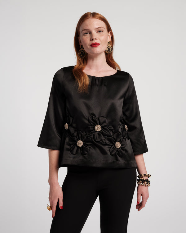 Edie Flower Top - Black