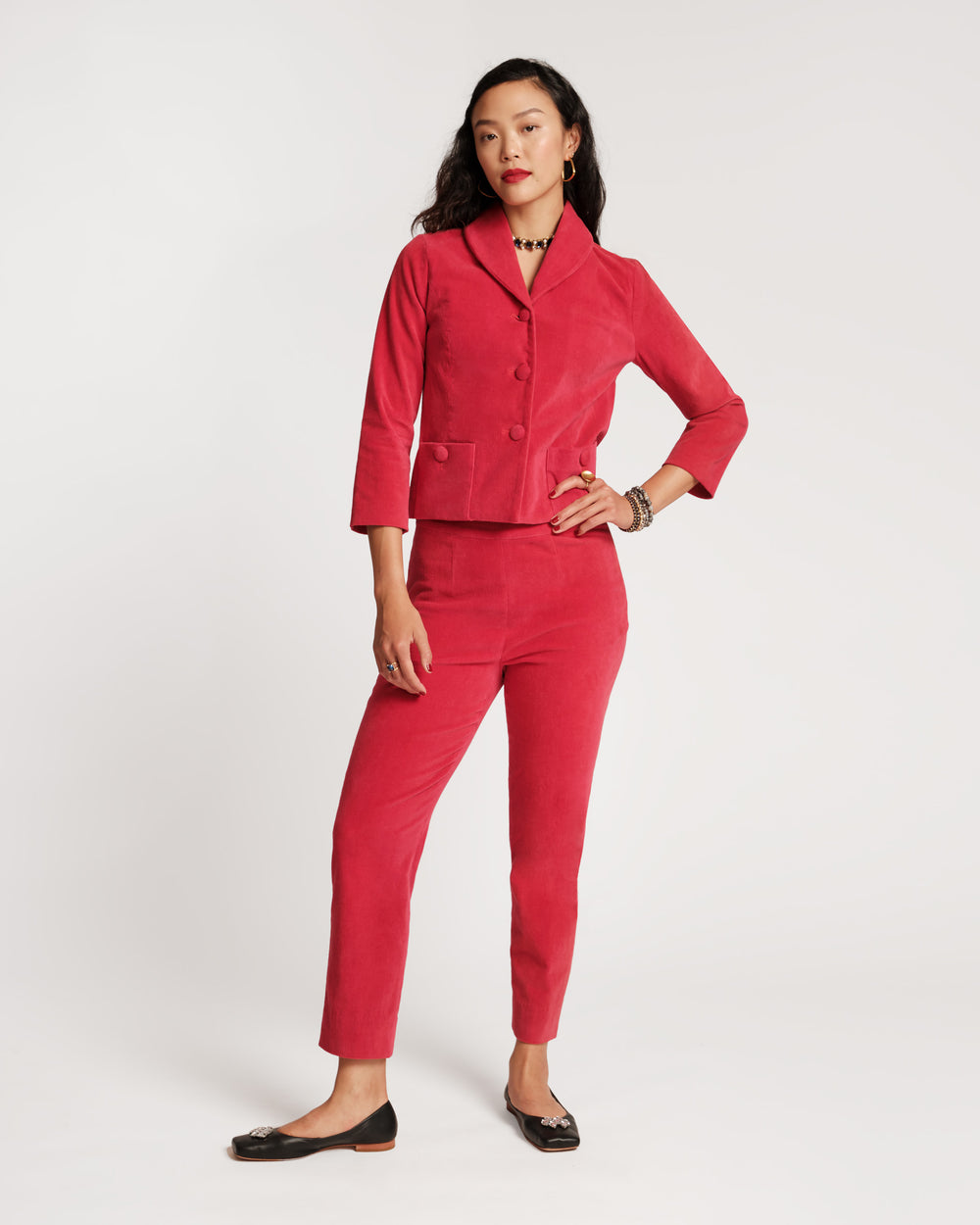 Lucy Velvet Cigarette Pant - Red - Frances Valentine