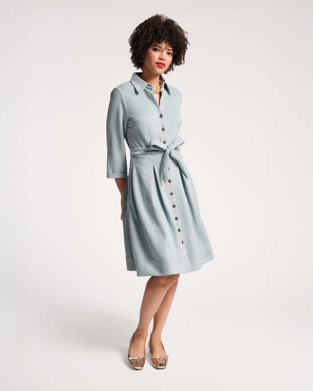 Bellini Microsuede Midi Dress - Blue - Frances Valentine