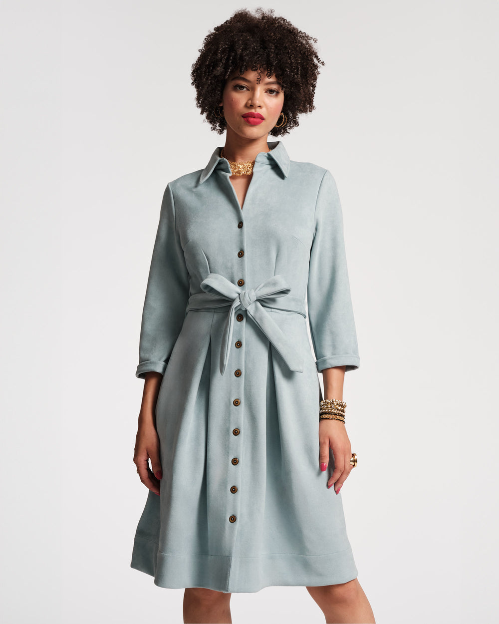Bellini Microsuede Midi Dress - Blue - Frances Valentine