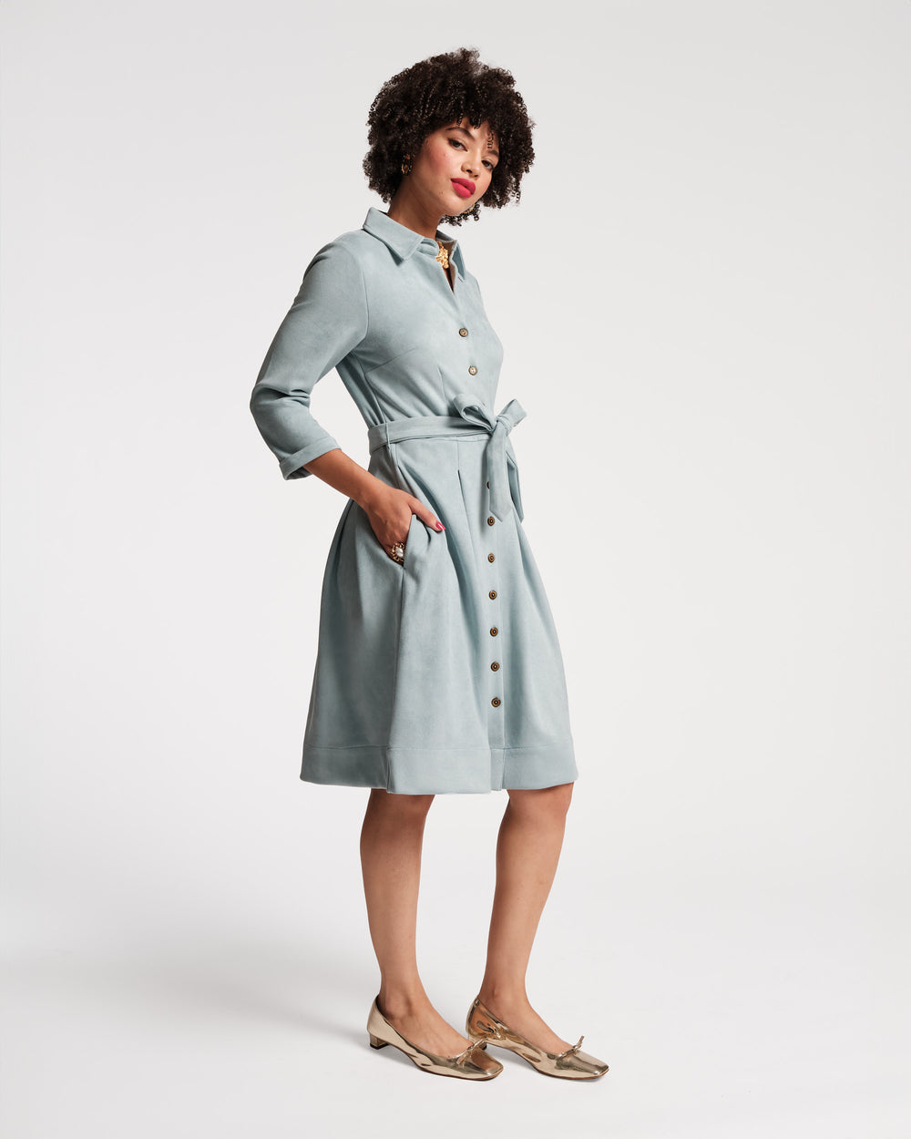 Bellini Microsuede Midi Dress - Blue - Frances Valentine