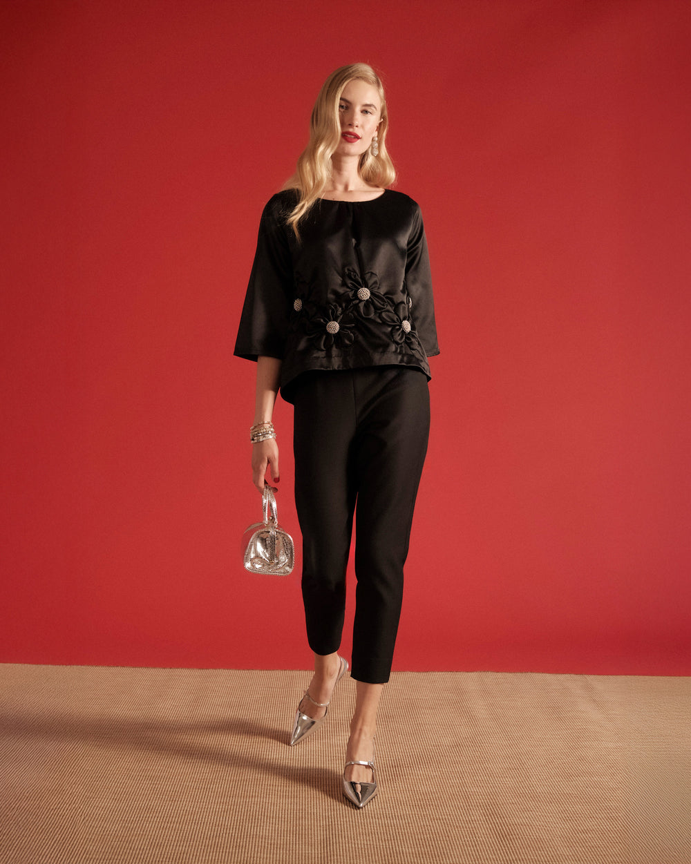 Edie Flower Top - Black Shirt Frances Valentine