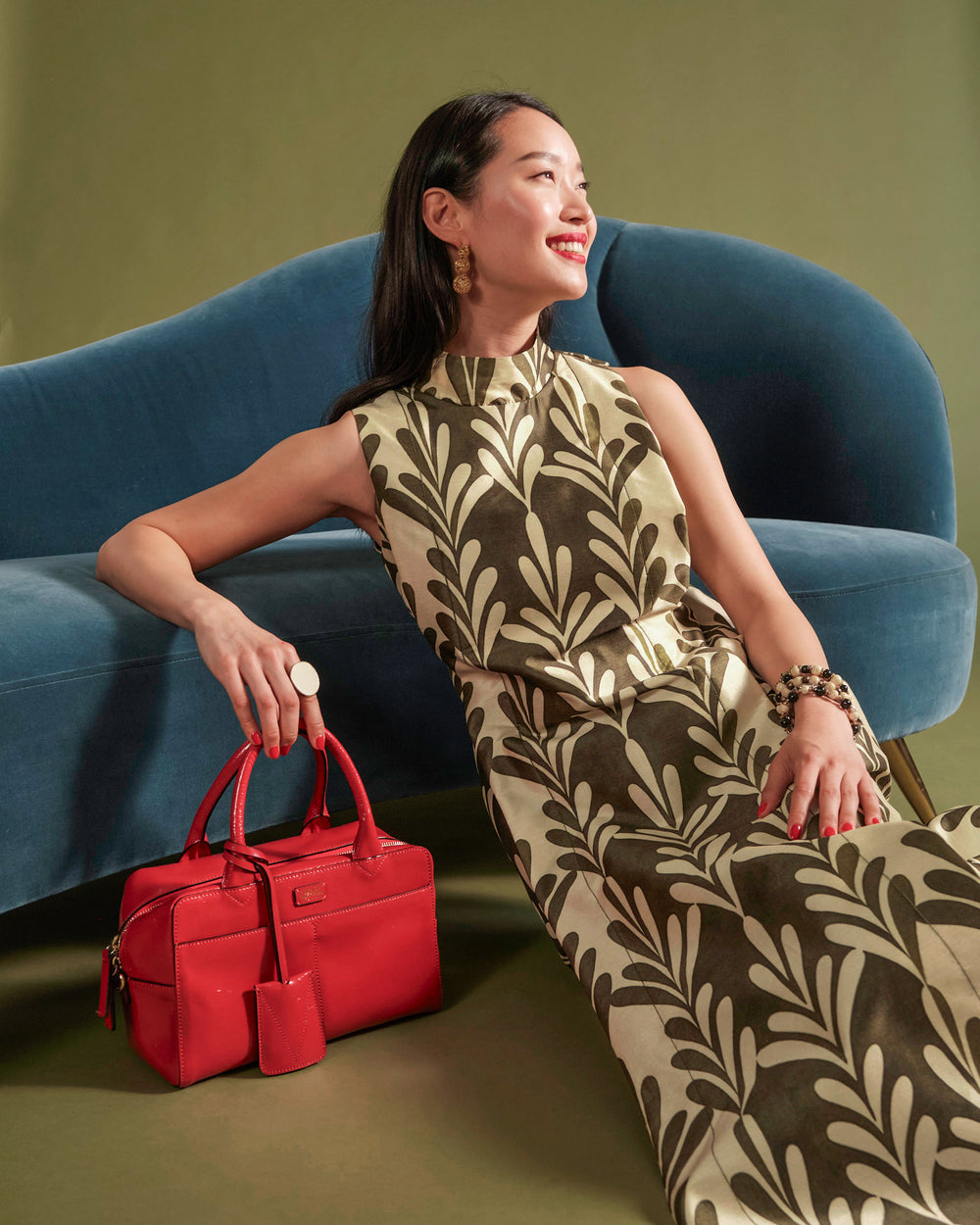 Carlyle Maxi Dress - Royal Palm Oyster/Olive - Frances Valentine