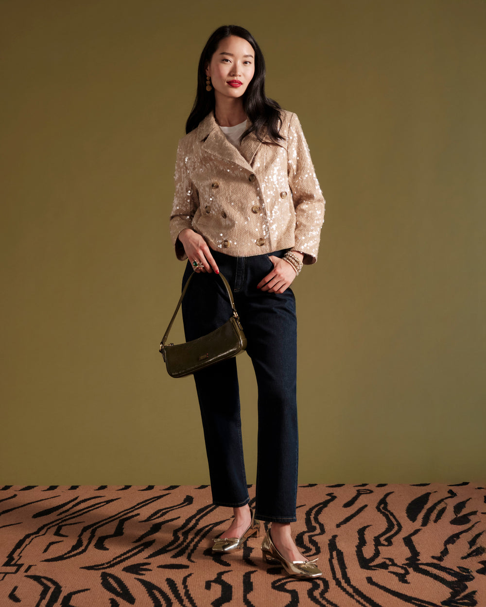 Sequin Moto Jacket - Champagne - Frances Valentine