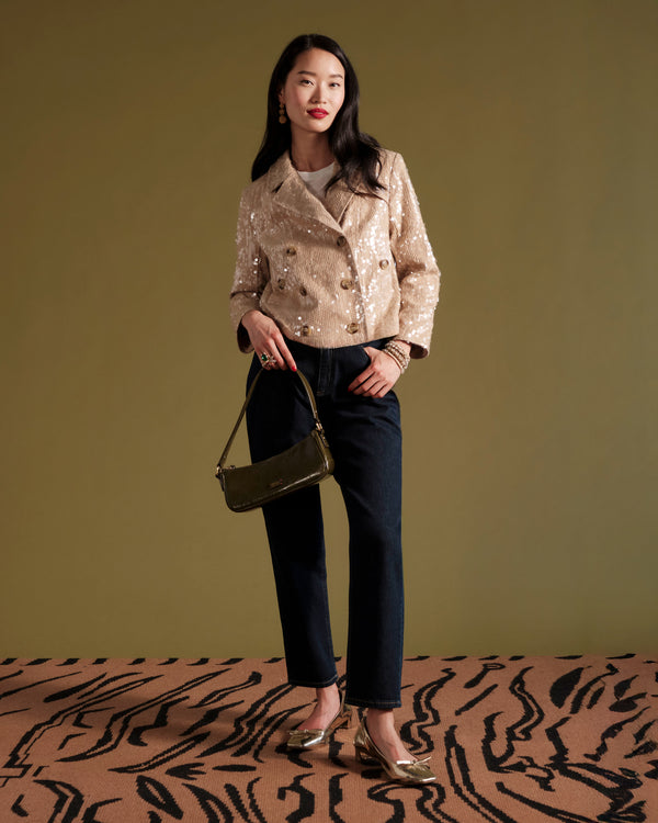 Sequin Moto Jacket - Champagne - Frances Valentine