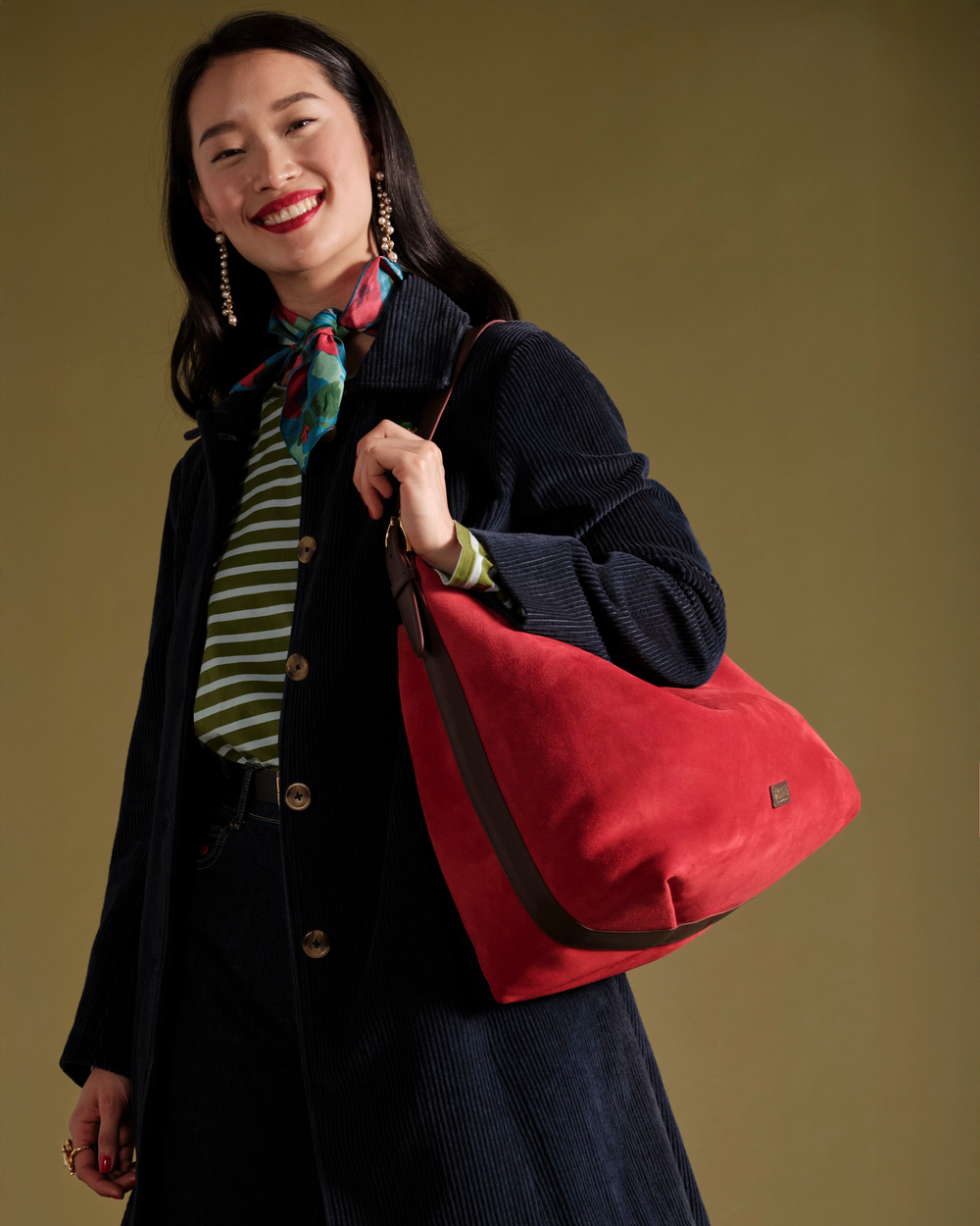 Hunter Suede Hobo - Cherry Red - Frances Valentine