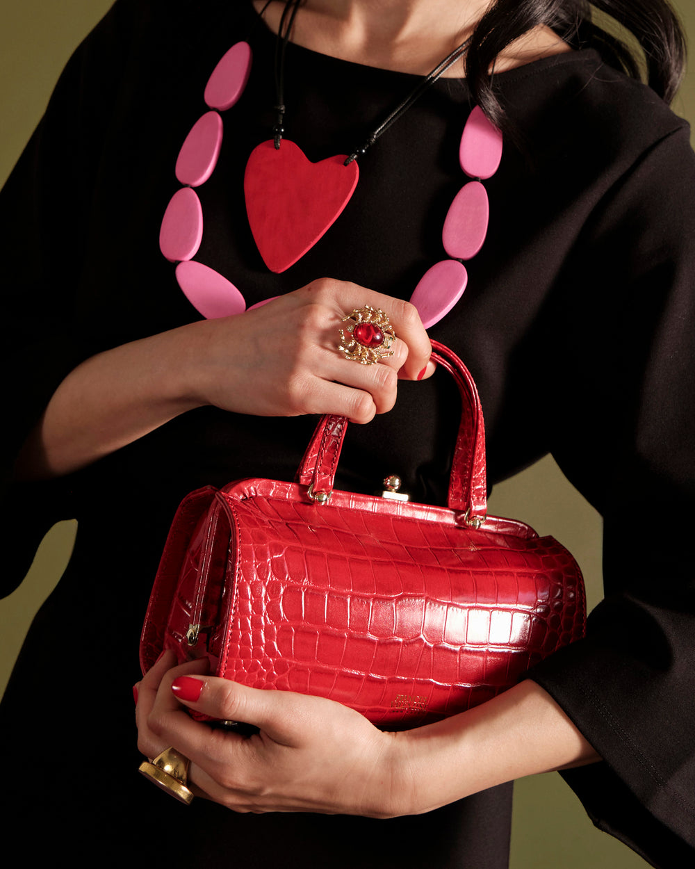 Petit Michelle - Croc Emboss Leather Red - Frances Valentine