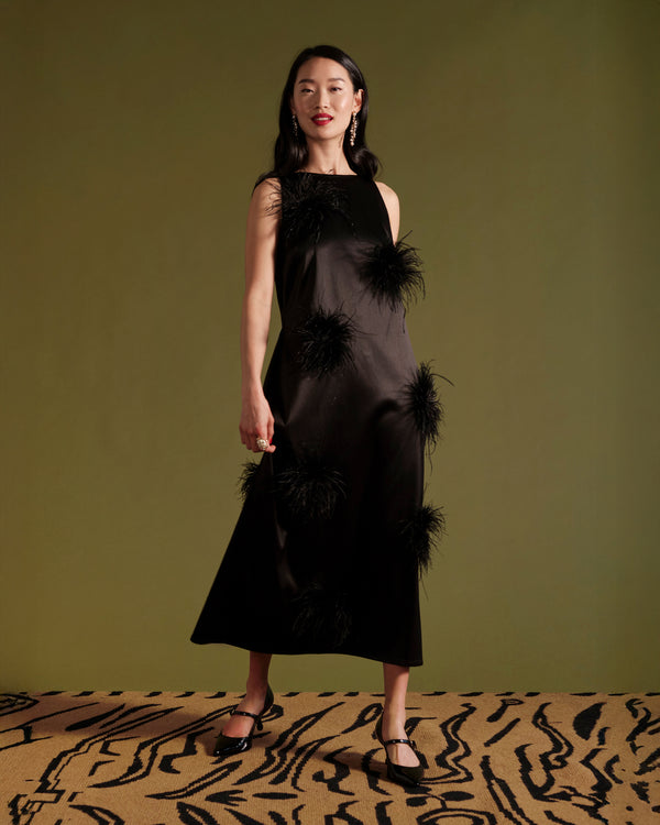 Francesca Feather Maxi Dress - Black/Black - Frances Valentine