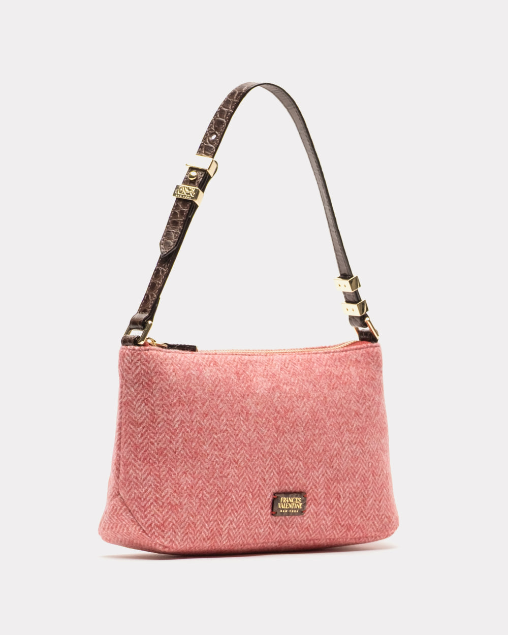 Freddie Shoulder Bag - Pink Herringbone Wool - Frances Valentine