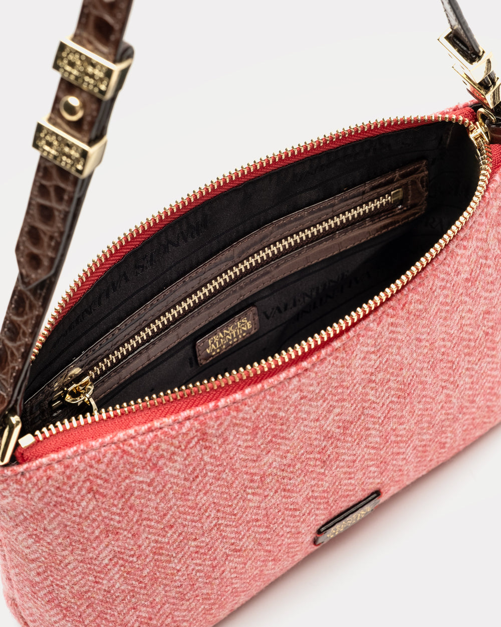 Freddie Shoulder Bag - Pink Herringbone Wool - Frances Valentine