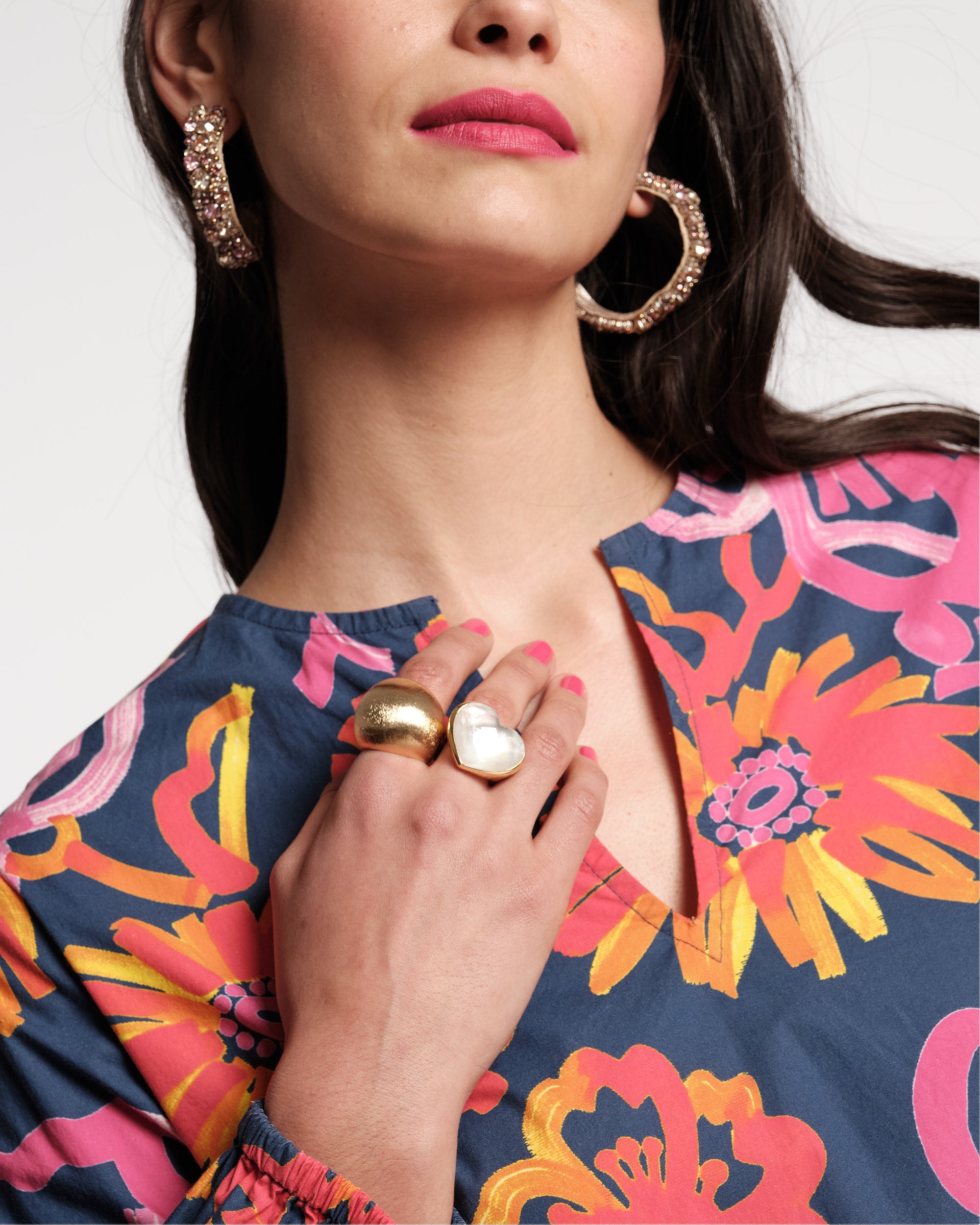 Olive Top Cotton Graphic Gerbera Print