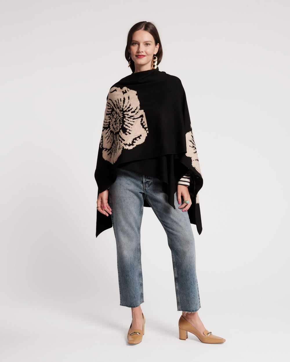 Ginny Wrap - Carefree Chrysanthemum Black Sweater Frances Valentine