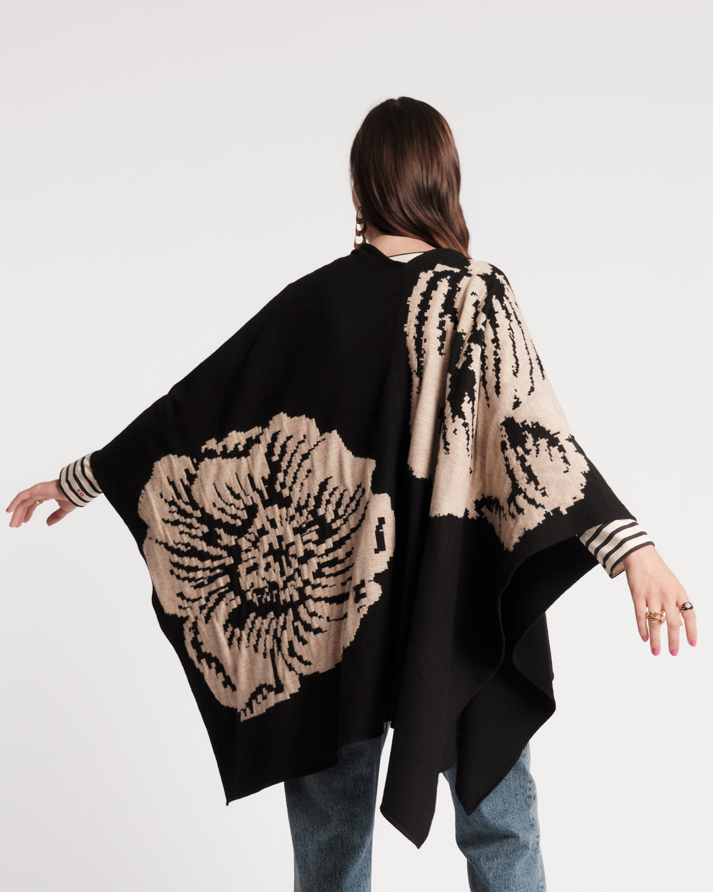 Ginny Wrap - Carefree Chrysanthemum Black Sweater Frances Valentine