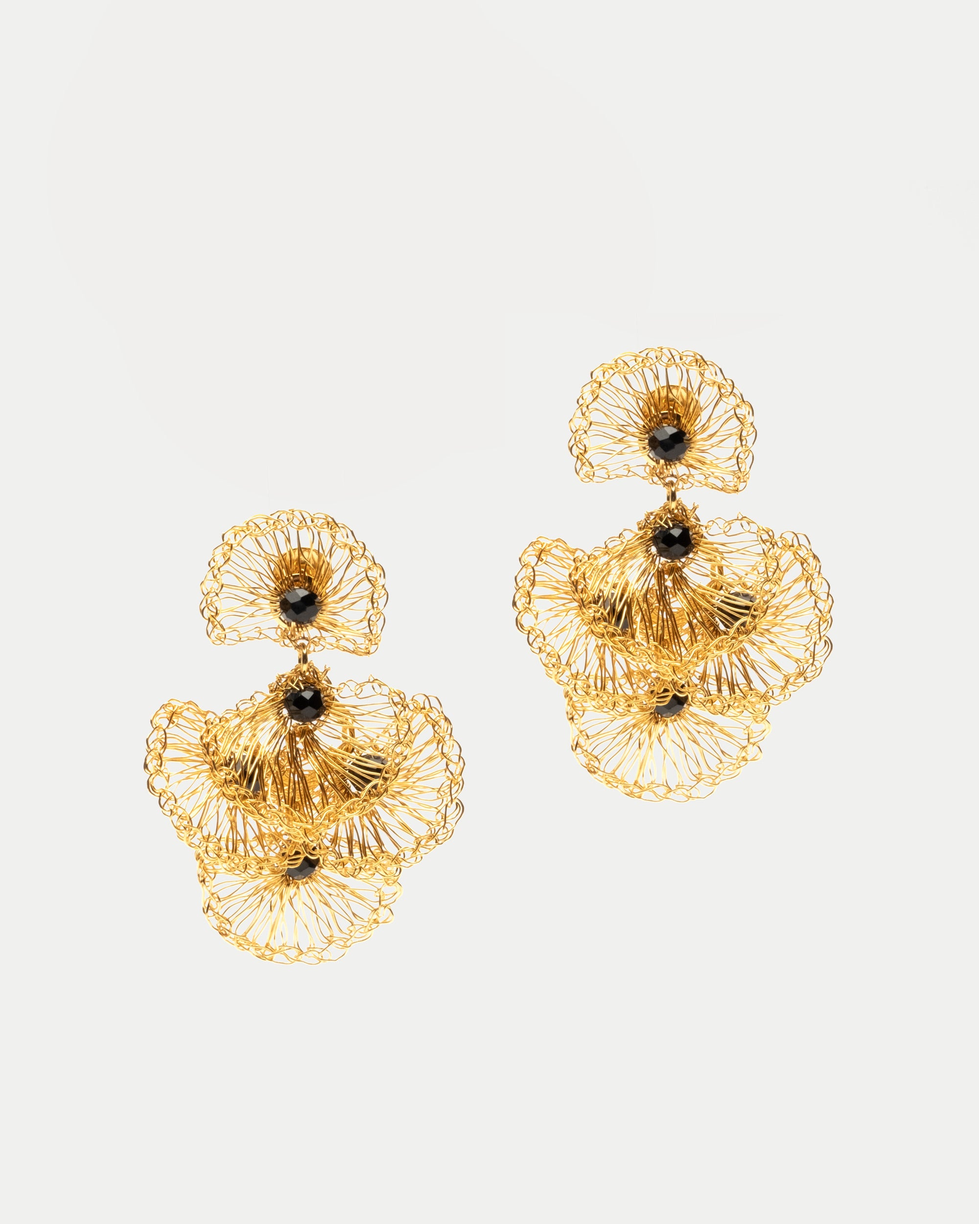 Crystal Scaled Drop Earrings Black Gold