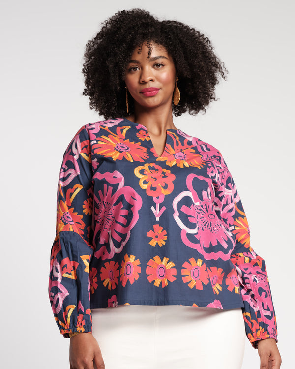 Olive Top - Graphic Gerbera - Frances Valentine