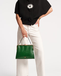 Jackie Frame Bag Croc Embossed Leather Green - Frances Valentine