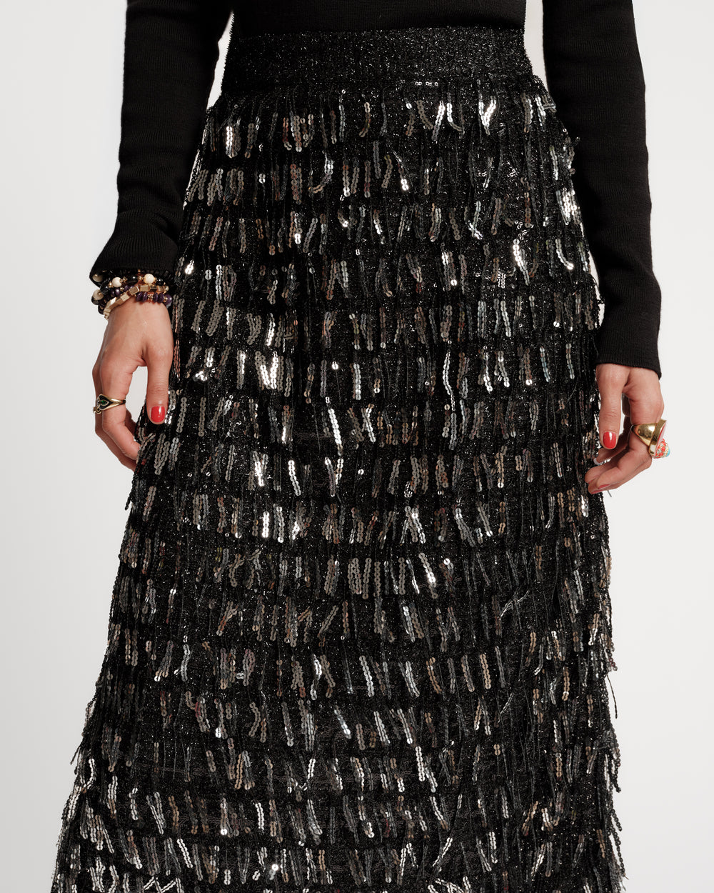 Shimmy Skirt - Black Sequin Skirts Frances Valentine