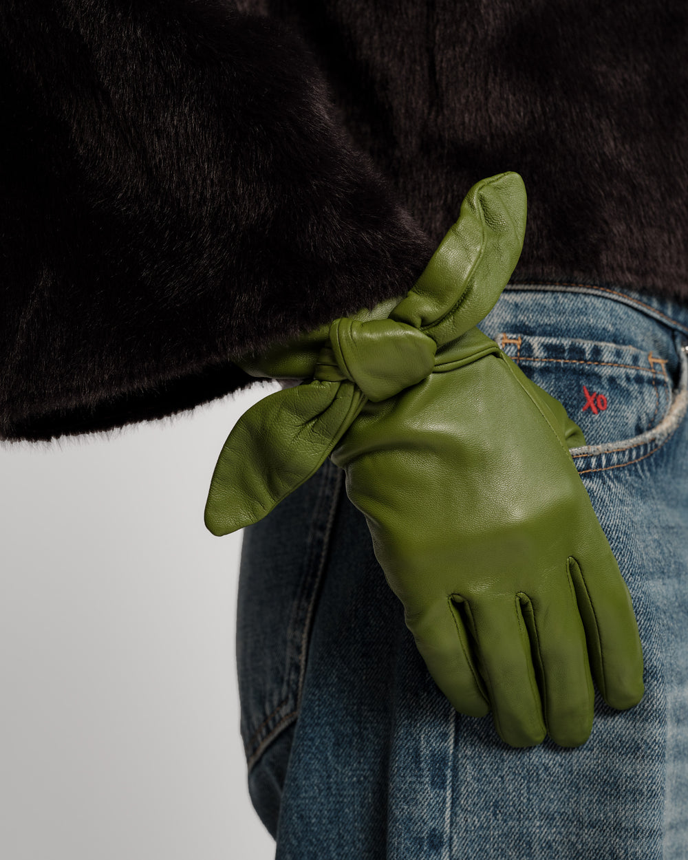 Leather Bow Glove - Green Gloves & Mittens Frances Valentine