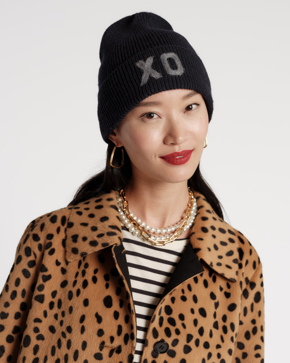 XO Embroidered Beanie - Navy Hat Frances Valentine