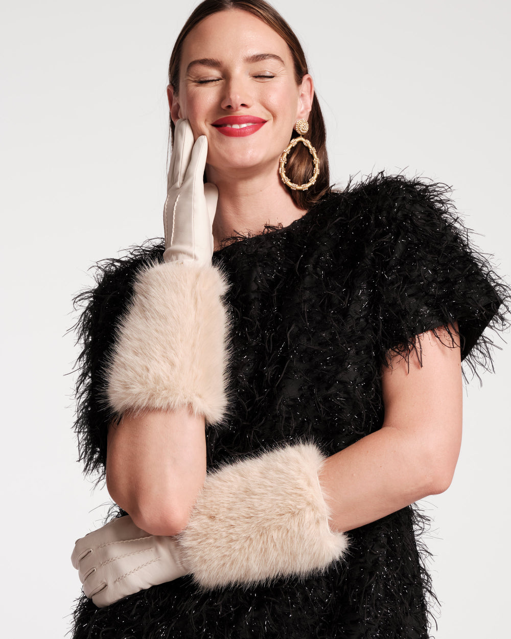 Faux Fur Cuff Leather Glove - Oyster Gloves & Mittens Fownes