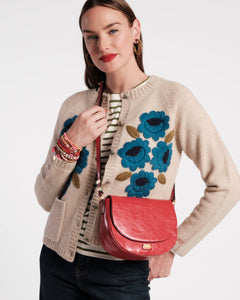 Ellen Saddle Bag Crinkled Leather Red - Frances Valentine