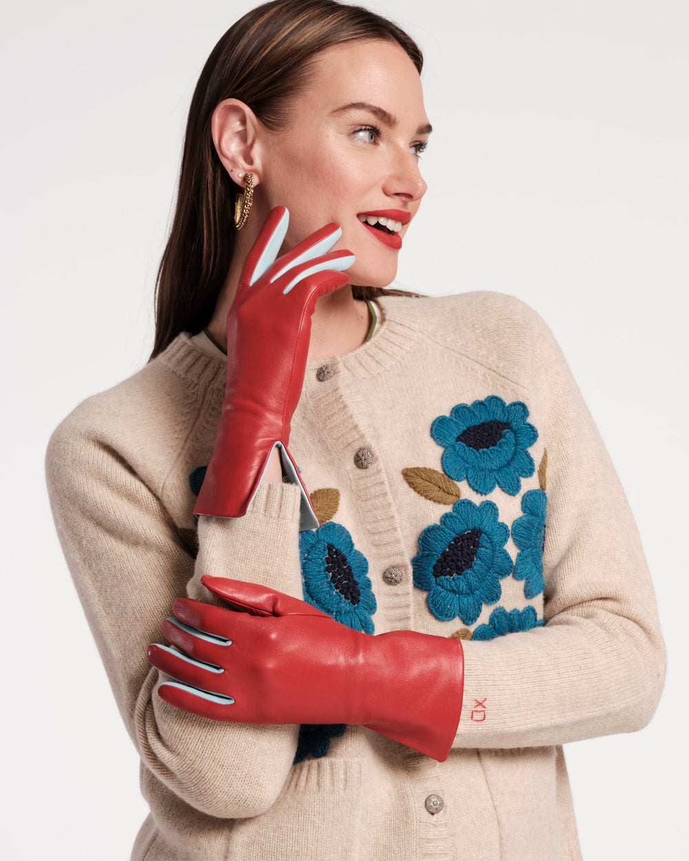 Deep V Leather Glove - Red Gloves & Mittens Fownes