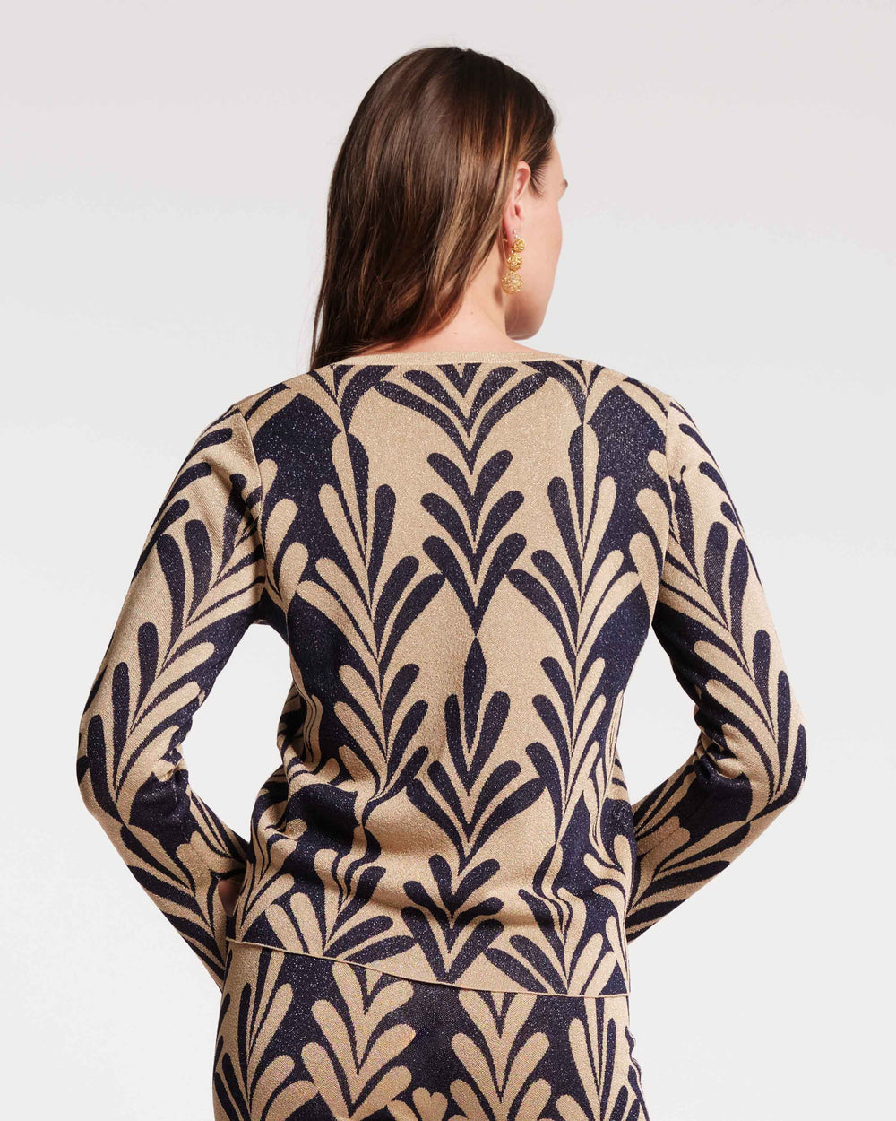 Dakota Top Royal Palm Knit Lurex Navy/Gold - Frances Valentine