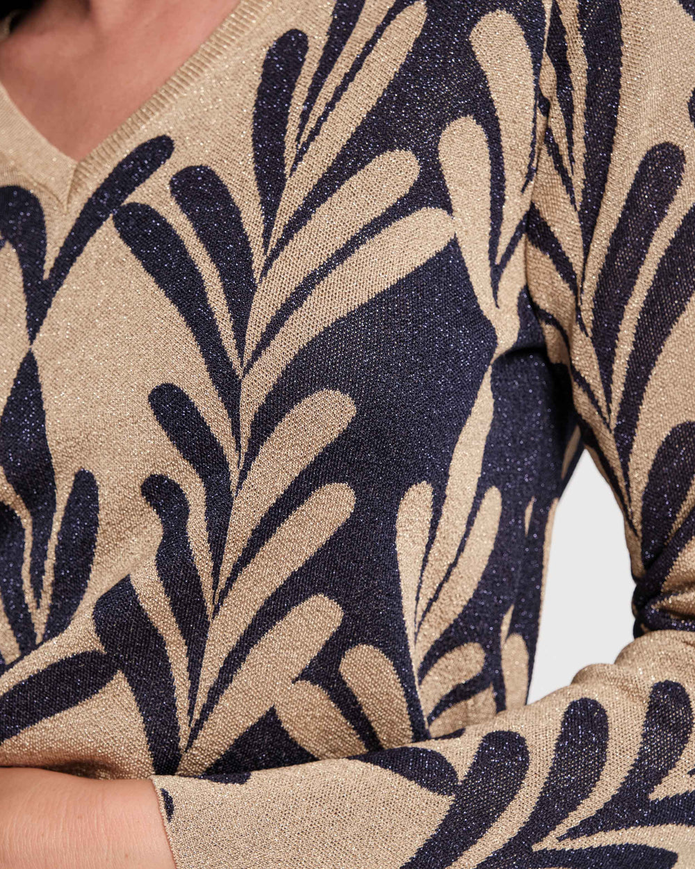 Dakota Top Royal Palm Knit Lurex Navy/Gold - Frances Valentine
