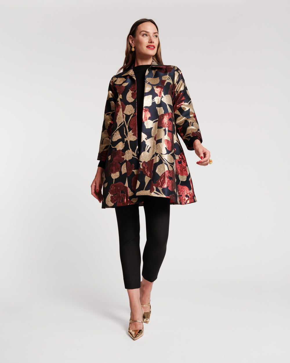 Cornelia Swing Coat - Floating Floral Jacquard Coats & Jackets Frances Valentine