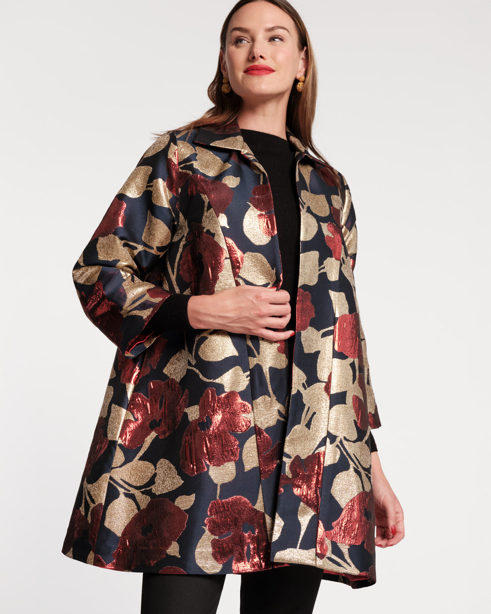 Cornelia Swing Coat - Floating Floral Jacquard Coats & Jackets Frances Valentine