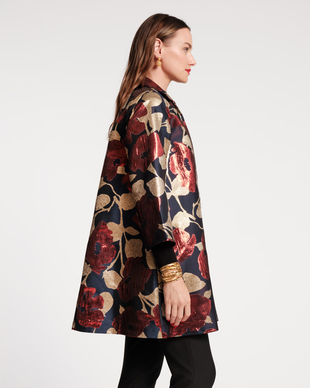 Cornelia Swing Coat - Floating Floral Jacquard Coats & Jackets Frances Valentine