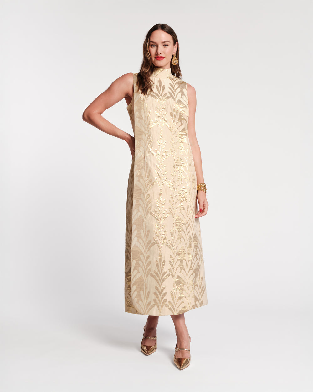 Carlyle Maxi Dress Royal Palm Jacquard Gold Dresses Frances Valentine