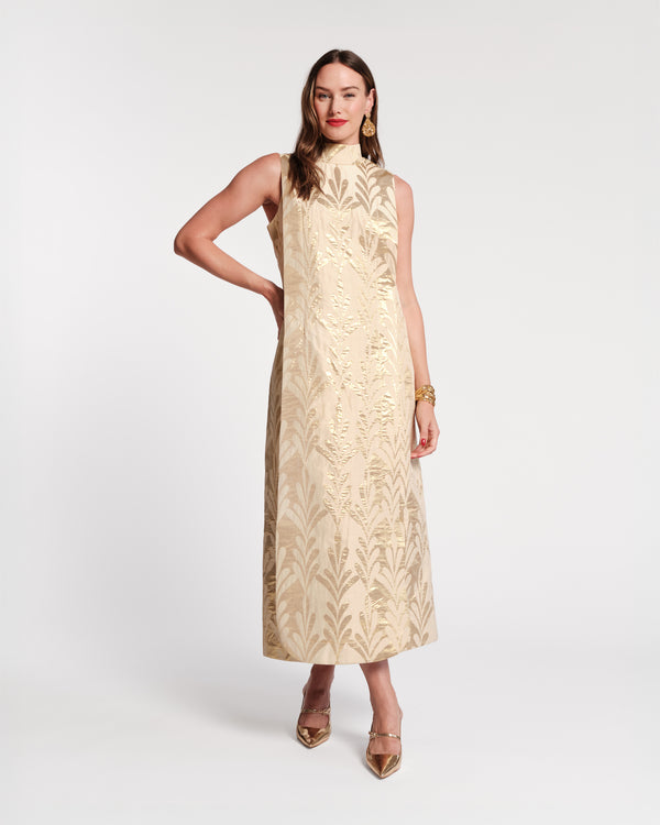Carlyle Maxi Dress Royal Palm Jacquard Gold Dresses Frances Valentine