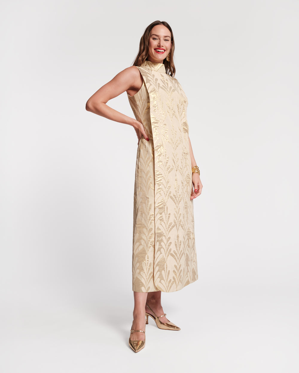 Carlyle Maxi Dress Royal Palm Jacquard Gold Dresses Frances Valentine