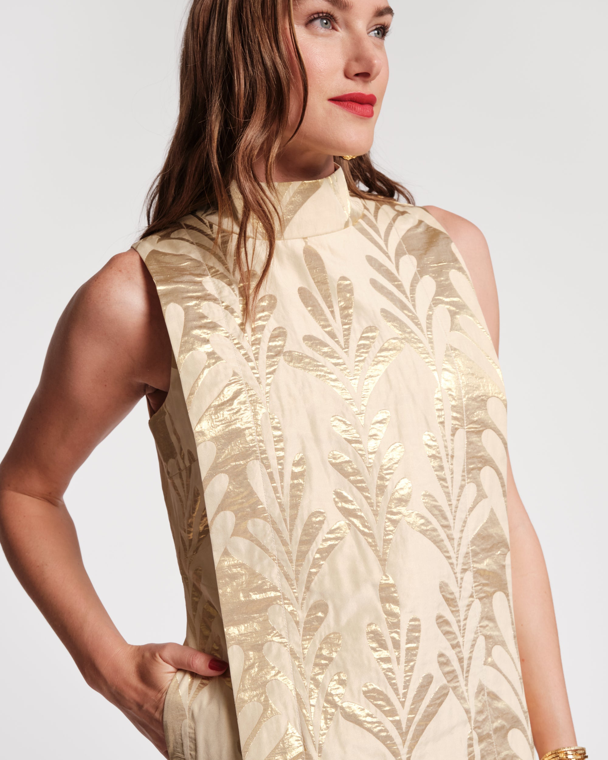 Carlyle Maxi Dress Royal Palm Jacquard Gold