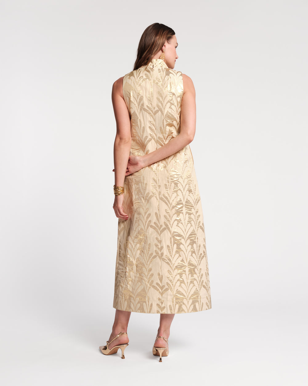 Carlyle Maxi Dress Royal Palm Jacquard Gold Dresses Frances Valentine