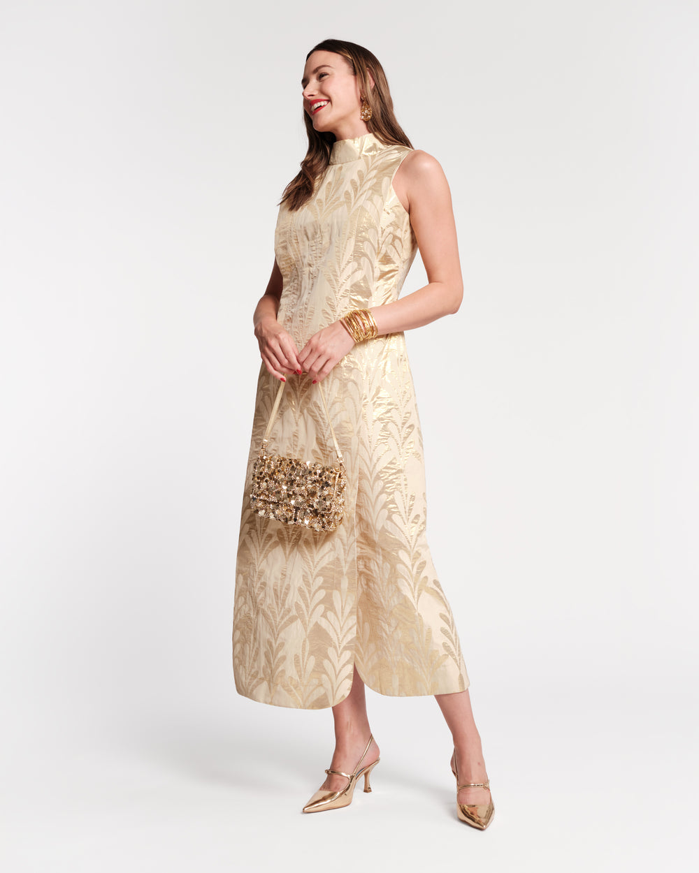Carlyle Maxi Dress Royal Palm Jacquard Gold Dresses Frances Valentine
