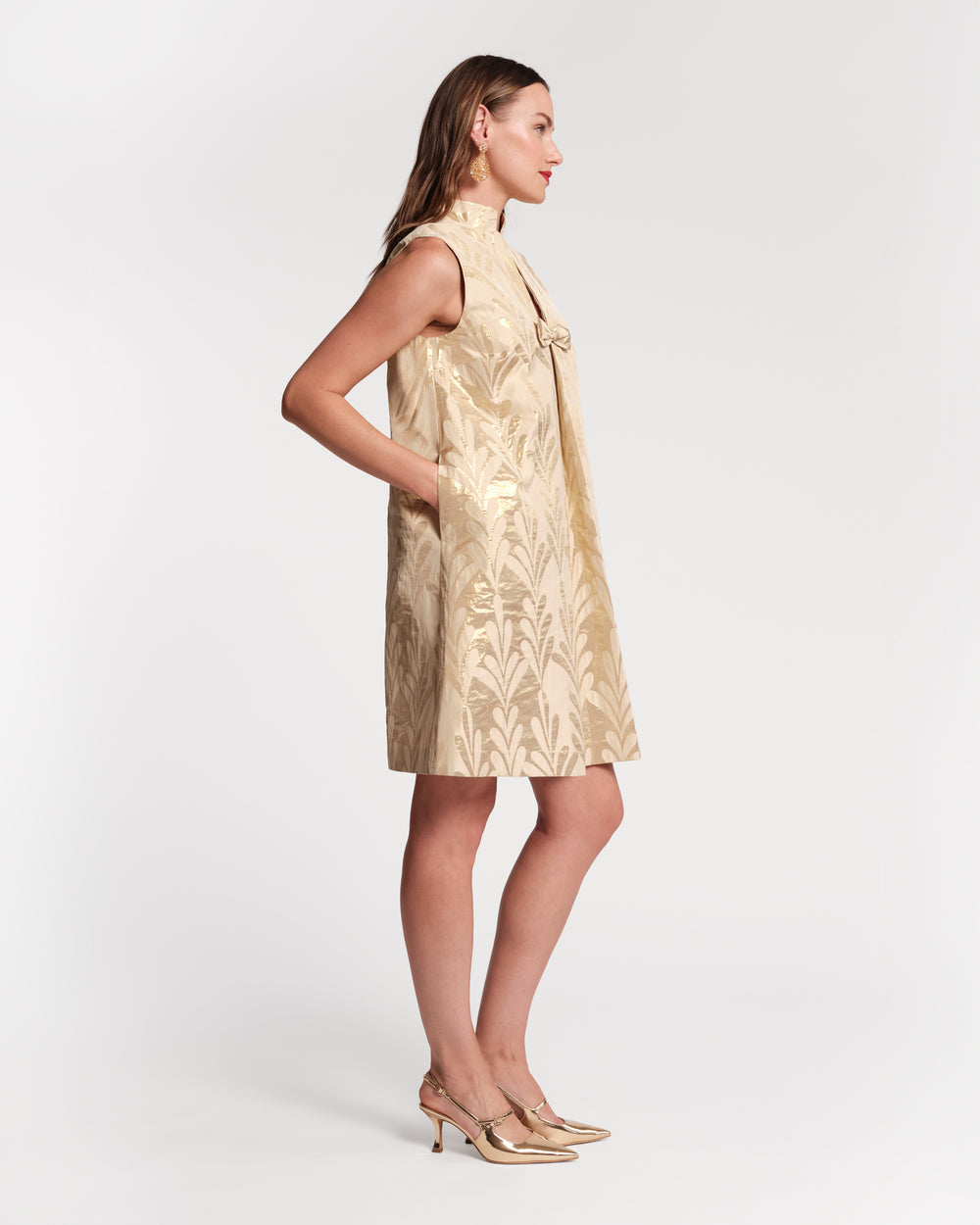 Tabitha Mini Dress - Royal Palm Jacquard Gold