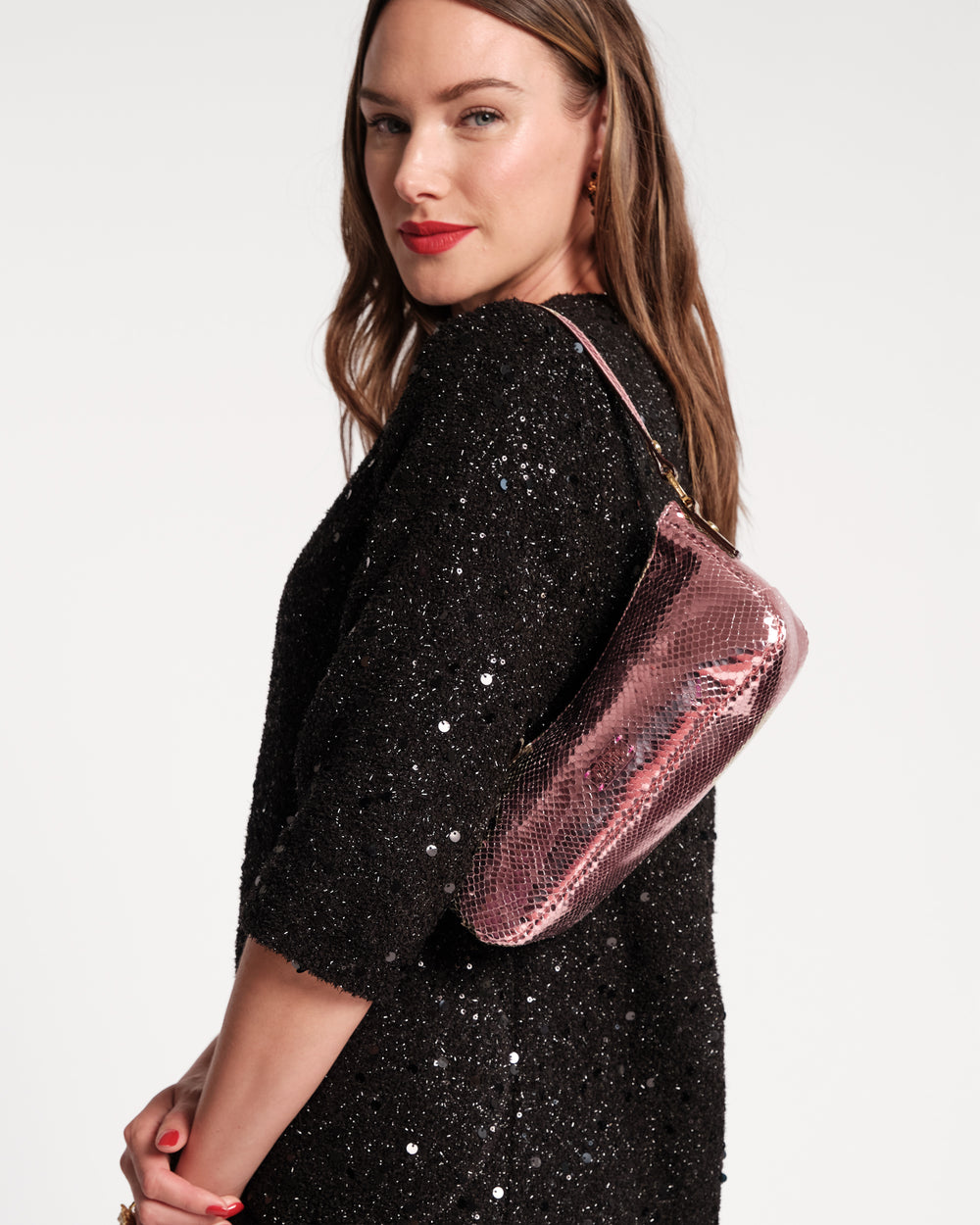 Mia Metallic Snake Leather - Pink