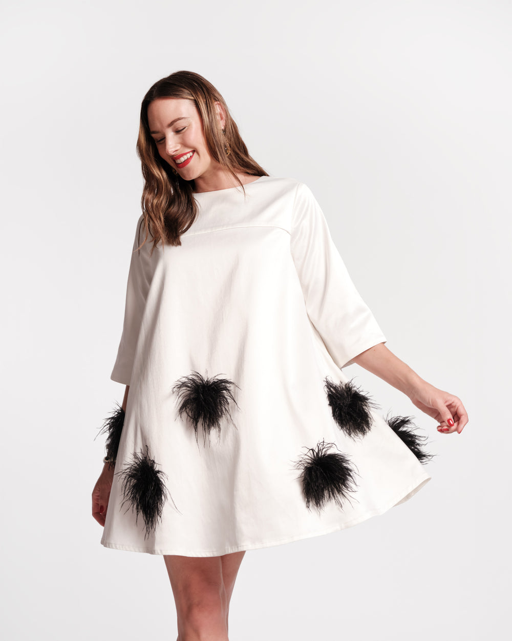 Edie Feather Mini Dress - White/Black - Frances Valentine
