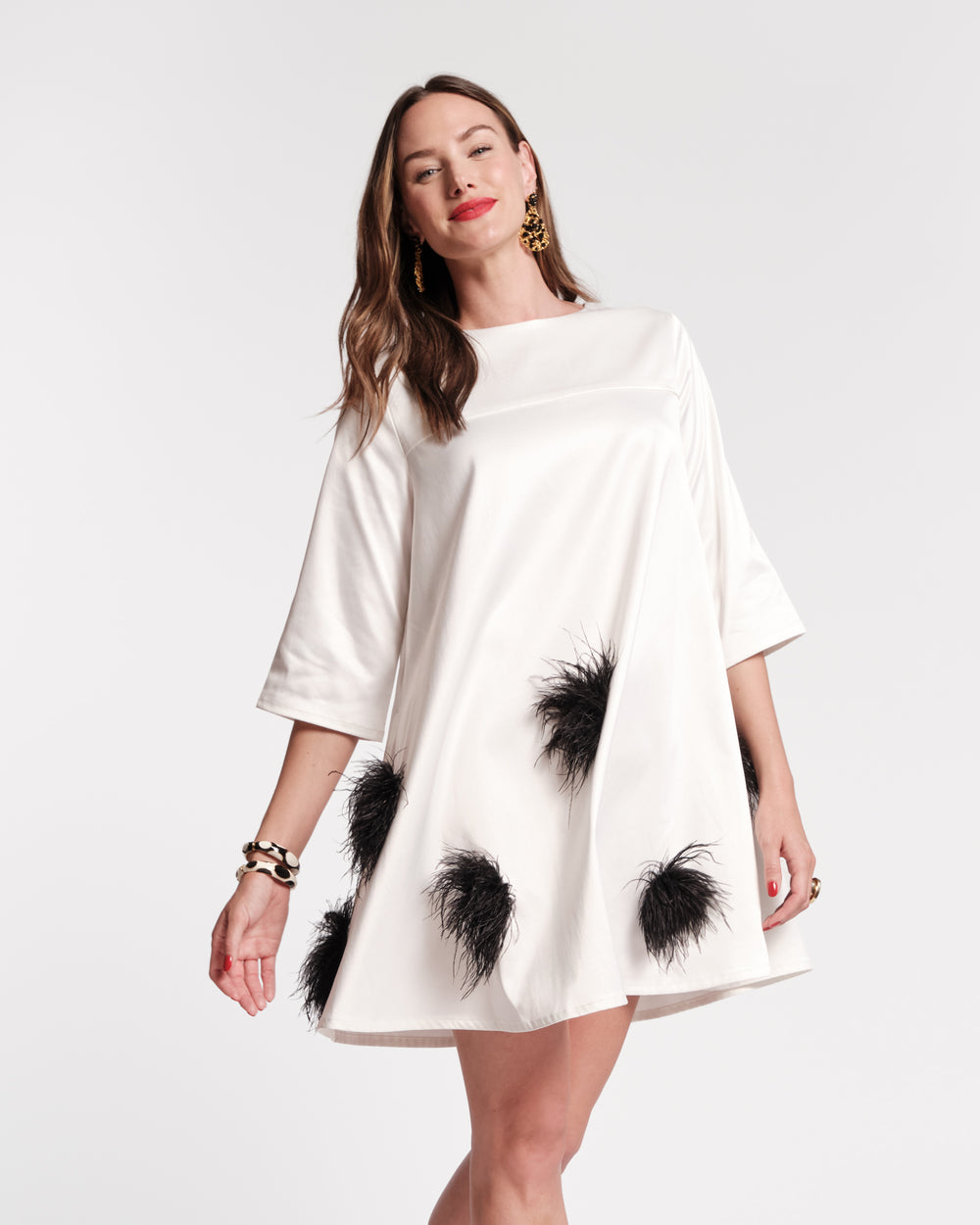 Edie Feather Mini Dress - White/Black - Frances Valentine