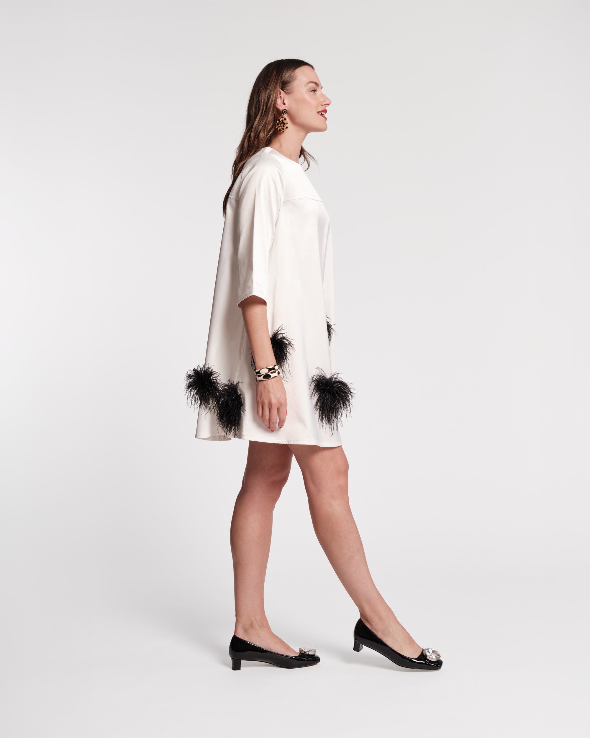 Edie Feather Mini Dress - White/Black – Frances Valentine